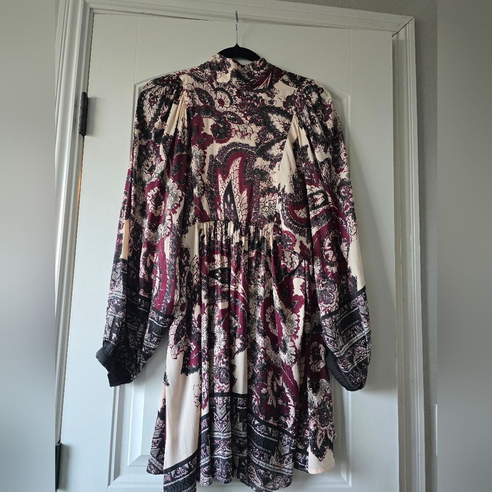 Free People Say You Love Me Paisley Boho Babydoll Cottage Mini Dress Size M - Picture 5 of 9